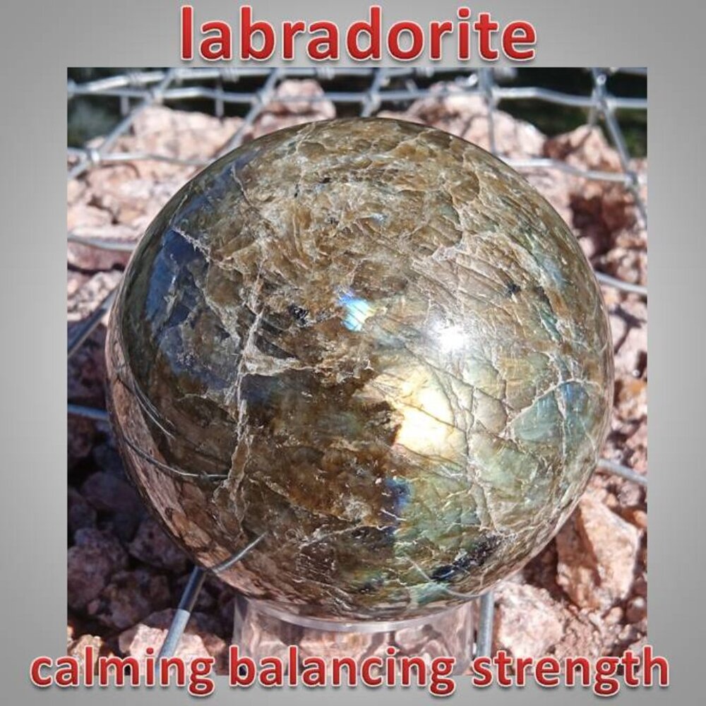 88mm LABRADORITE crystal rock stone SPHERE 01 CALMING transformation